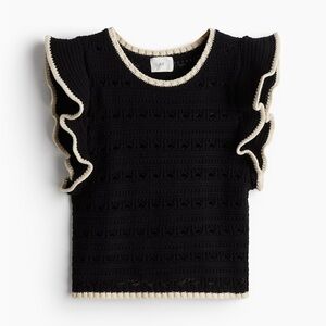 Black Crochet Ruffle Sleeve Top